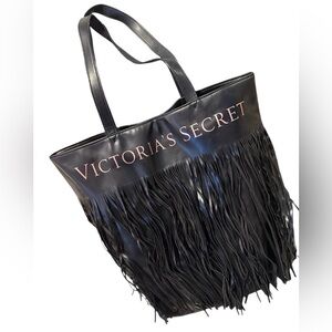 Victoria's Secret Black Tote with Fringe large bag storage purse handbag